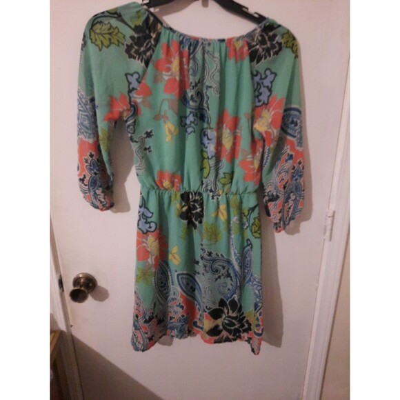 Hello MISS Green Floral Dress – Women’s Size Small – Boho Sundress Vibe - Picture 4 of 5